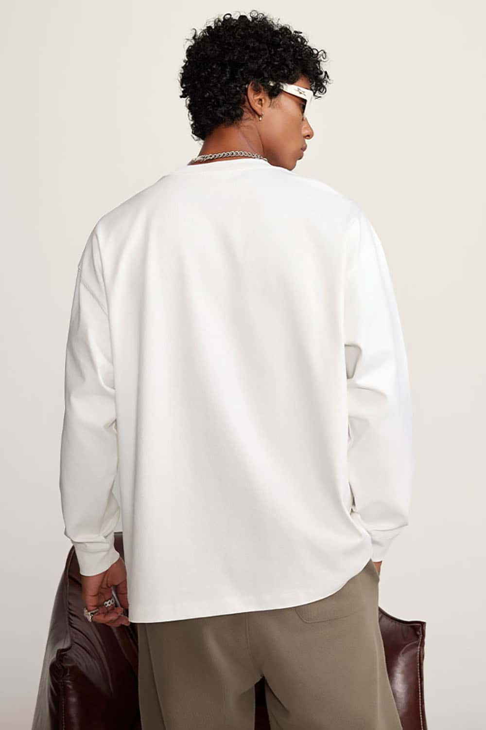 Heavyweight Basic Long Sleeve Solid Color Cotton Loose-Fit Plus Size T-Shirt