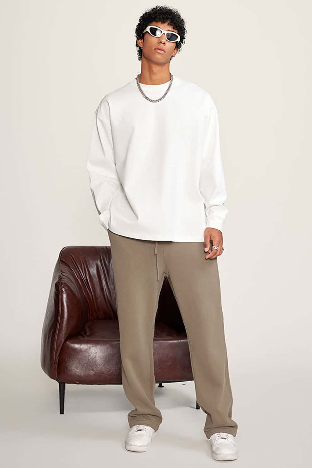 Heavyweight Basic Long Sleeve Solid Color Cotton Loose-Fit Plus Size T-Shirt