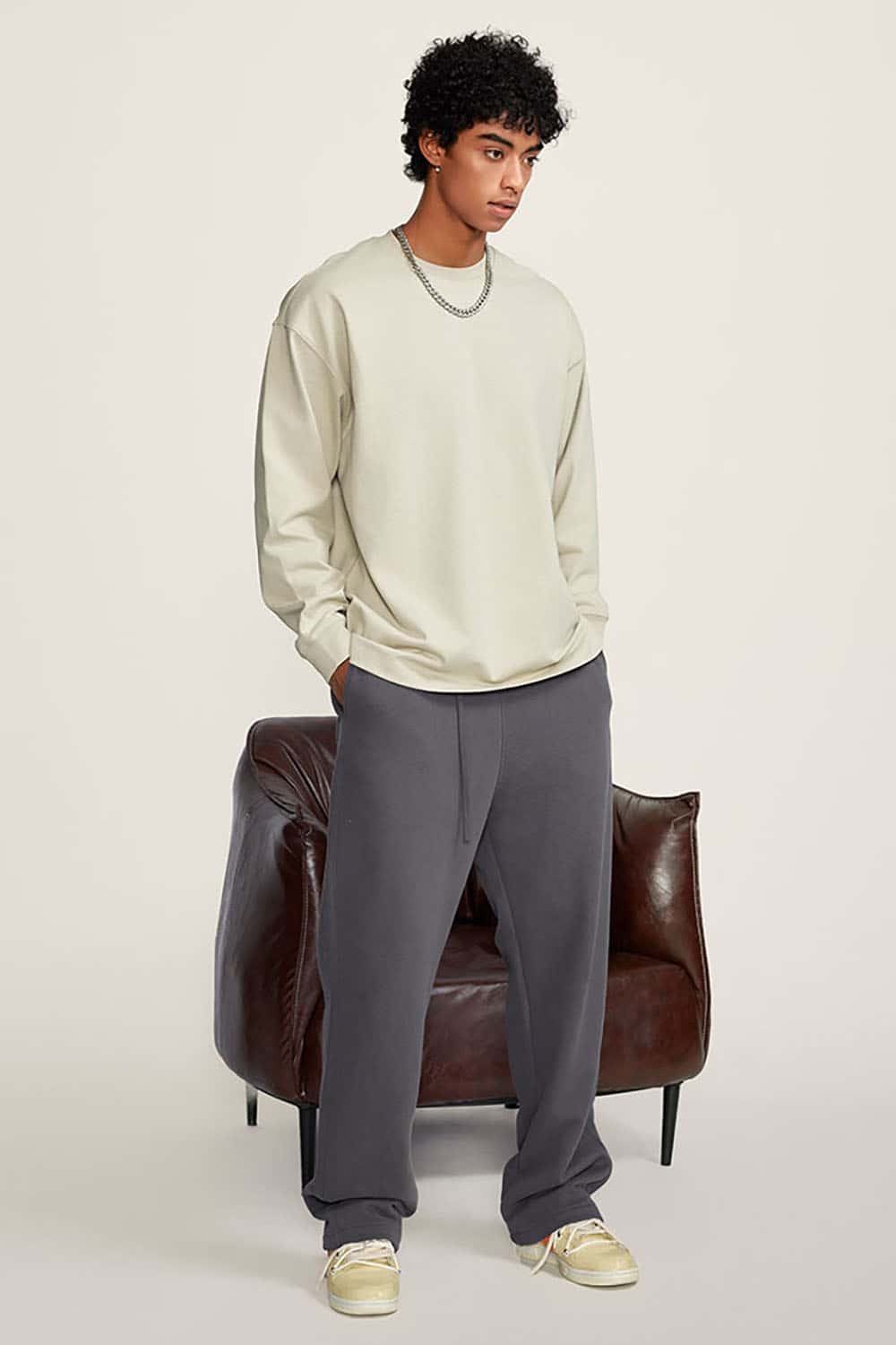 Heavyweight Basic Long Sleeve Solid Color Cotton Loose-Fit Plus Size T-Shirt