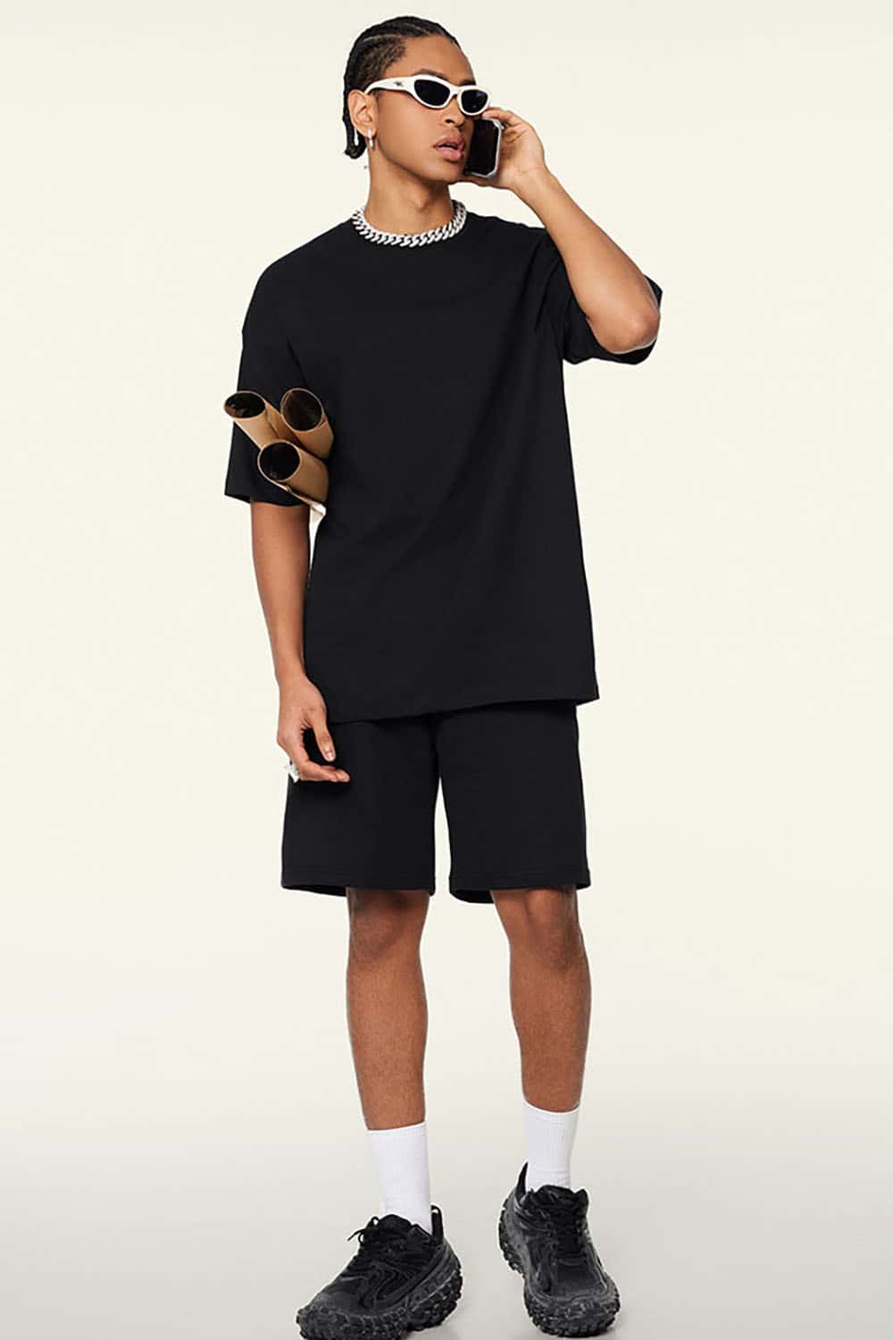 230g Cool-Touch Sports Solid Color Frayed Edge Loose-Fit Short Sleeve T-Shirt