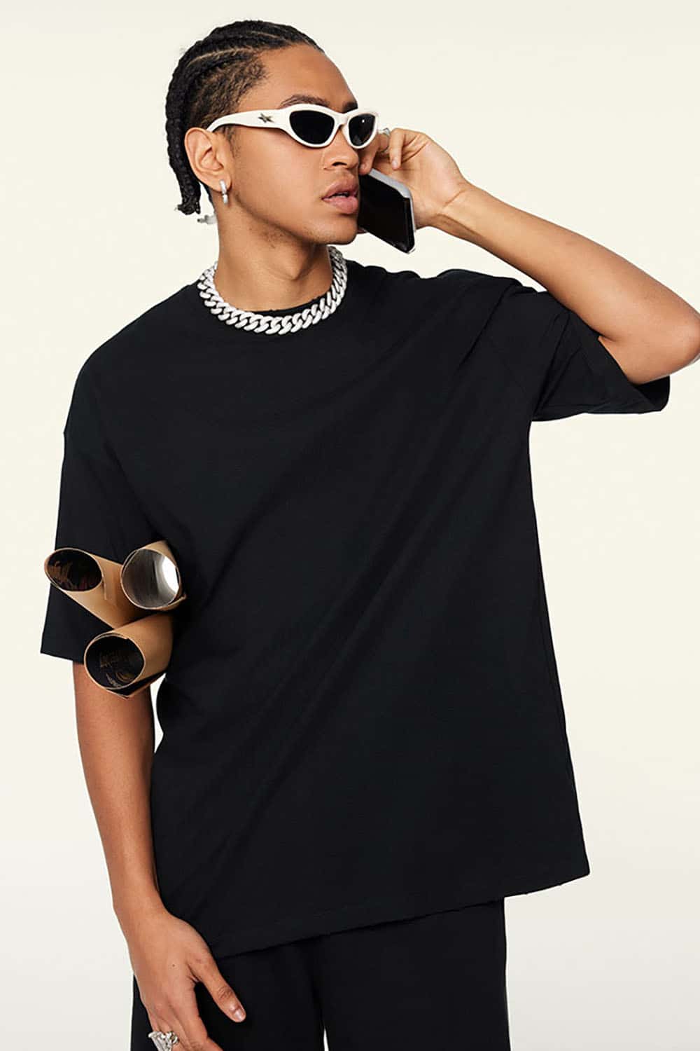 230g Cool-Touch Sports Solid Color Frayed Edge Loose-Fit Short Sleeve T-Shirt