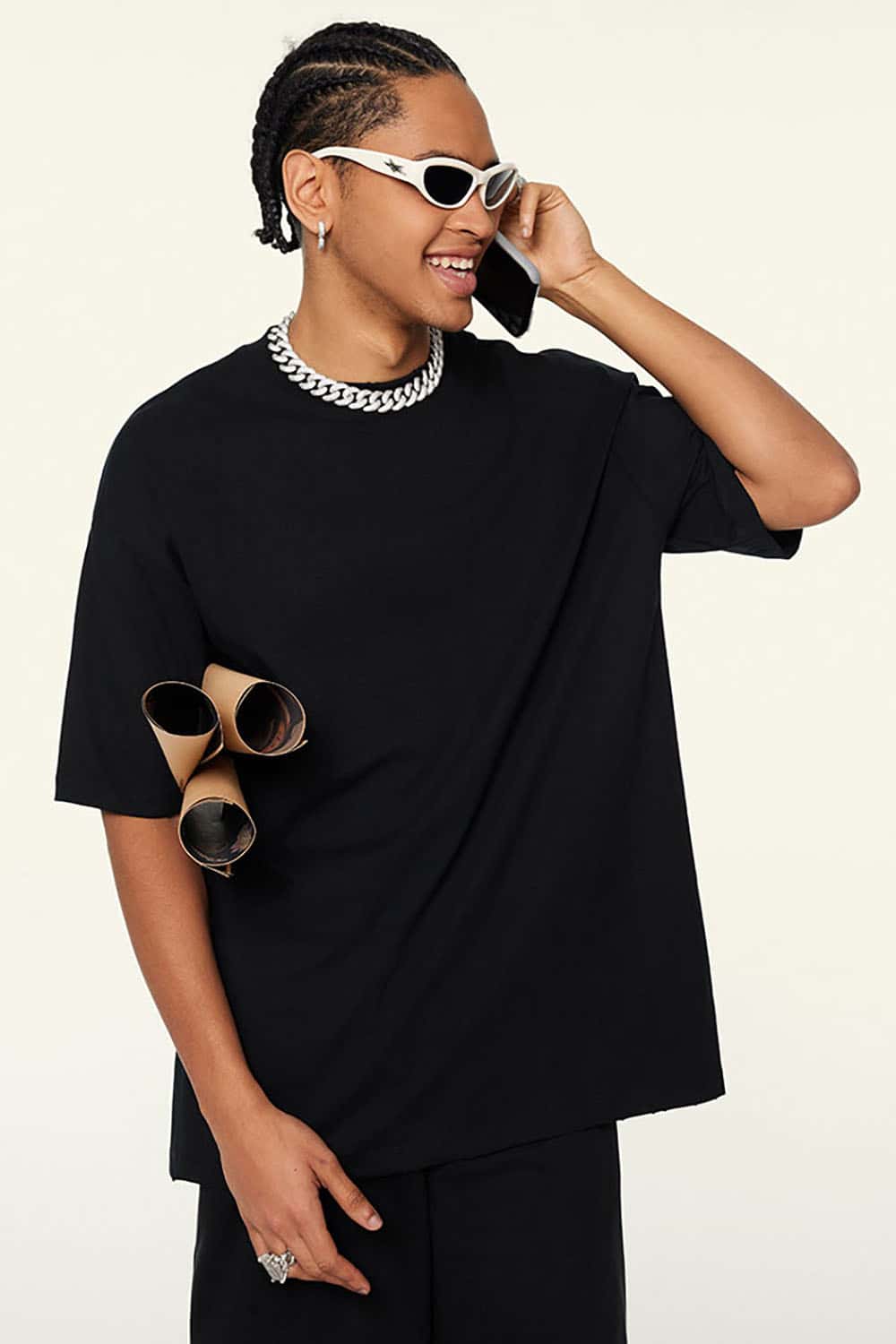 230g Cool-Touch Sports Solid Color Frayed Edge Loose-Fit Short Sleeve T-Shirt
