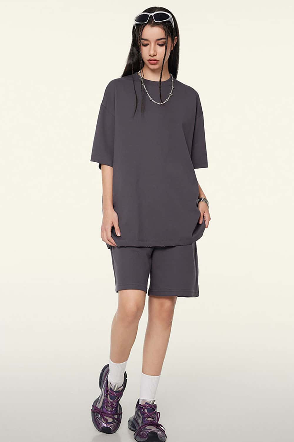 230g Cool-Touch Sports Solid Color Frayed Edge Loose-Fit Short Sleeve T-Shirt