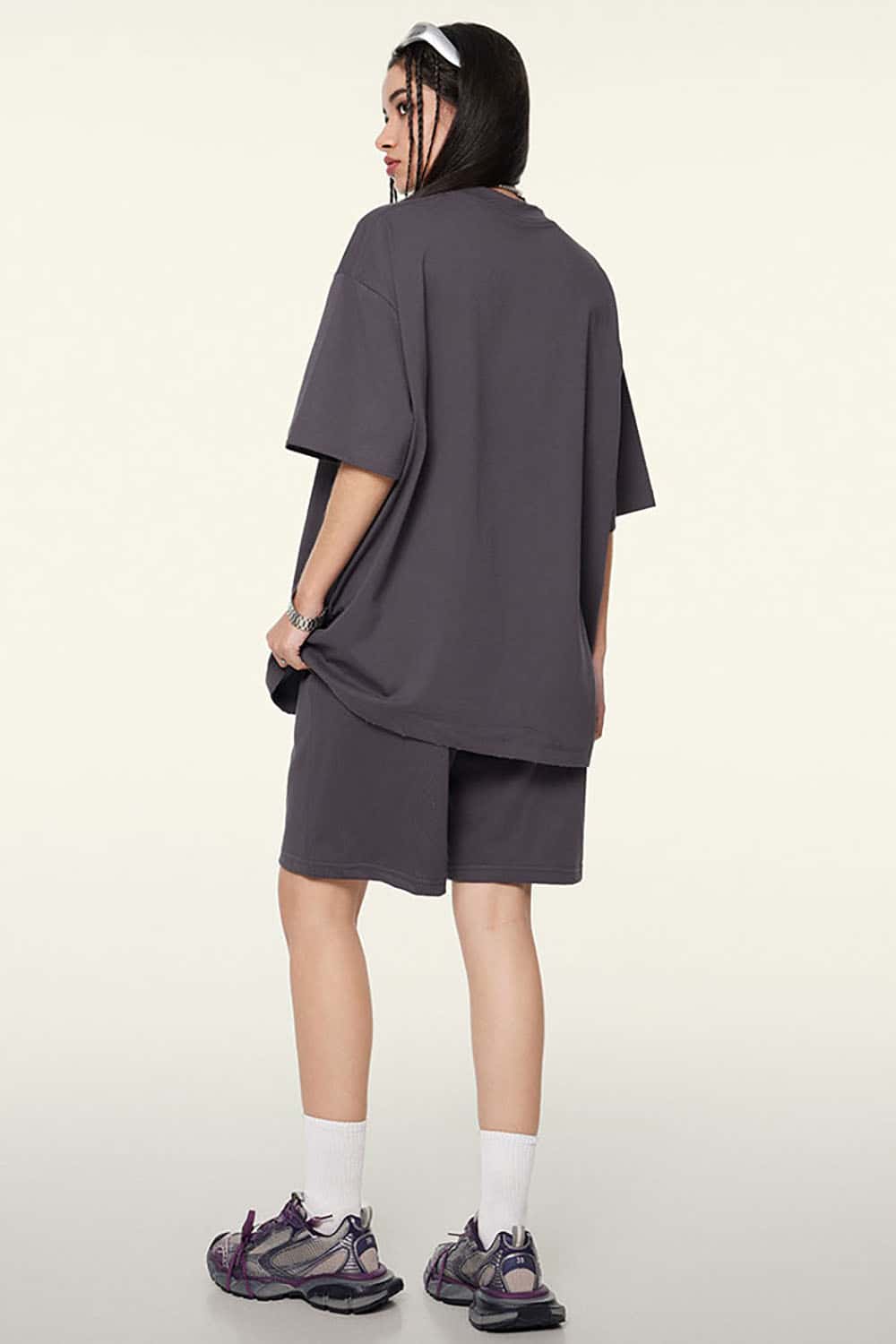 230g Cool-Touch Sports Solid Color Frayed Edge Loose-Fit Short Sleeve T-Shirt