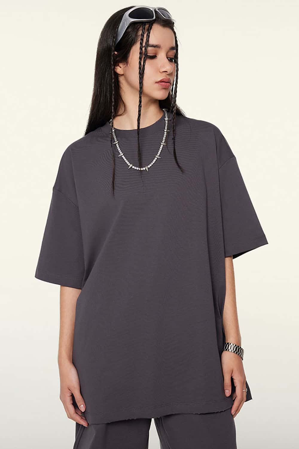 230g Cool-Touch Sports Solid Color Frayed Edge Loose-Fit Short Sleeve T-Shirt