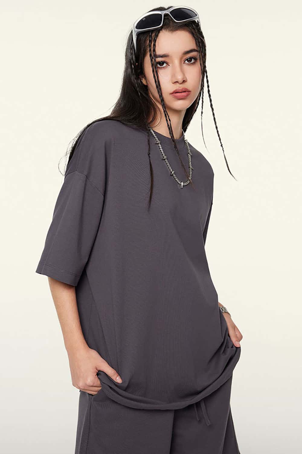 230g Cool-Touch Sports Solid Color Frayed Edge Loose-Fit Short Sleeve T-Shirt