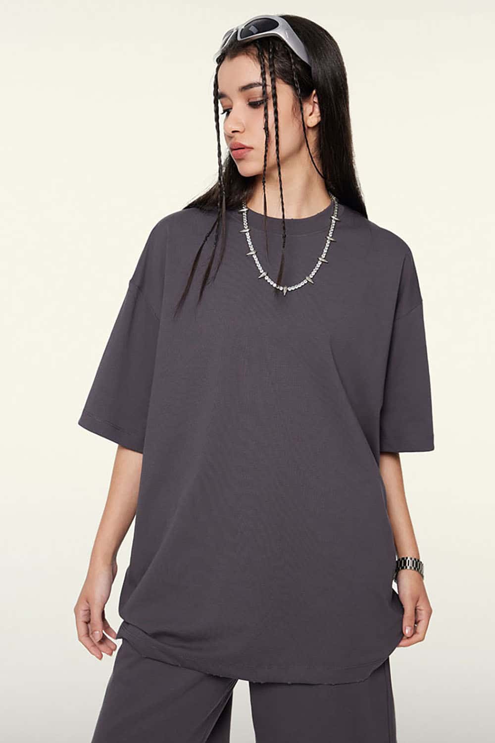 230g Cool-Touch Sports Solid Color Frayed Edge Loose-Fit Short Sleeve T-Shirt