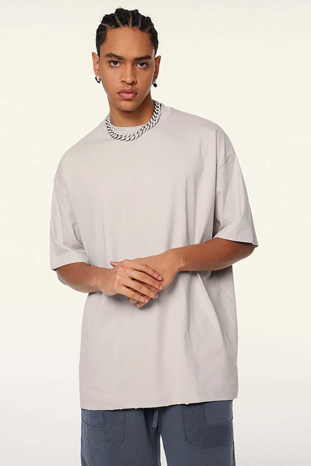 230g Cool-Touch Sports Solid Color Frayed Edge Loose-Fit Short Sleeve T-Shirt