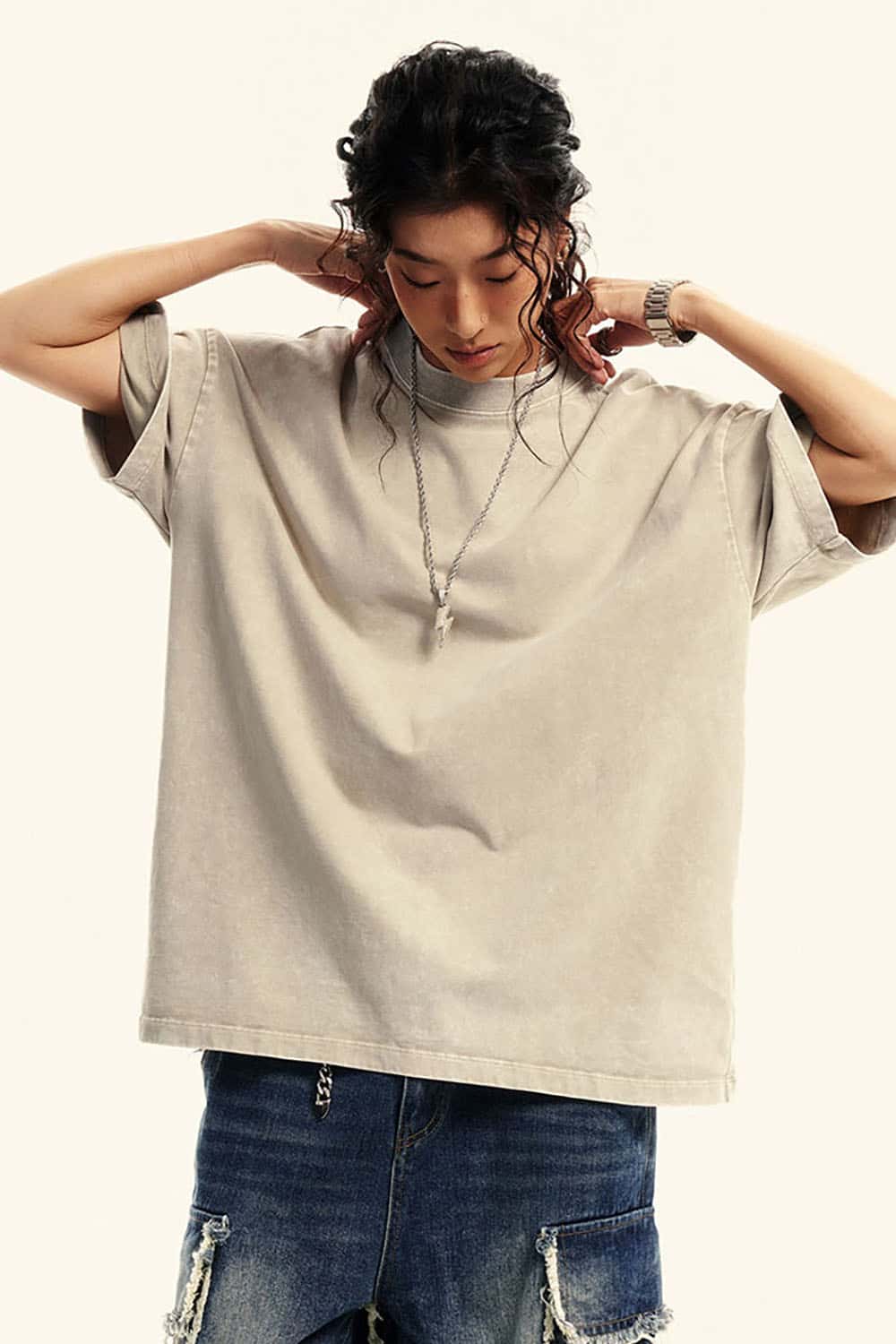 Heavyweight Pure Cotton Wax-Dyed Washed Vintage Short Sleeve T-Shirt