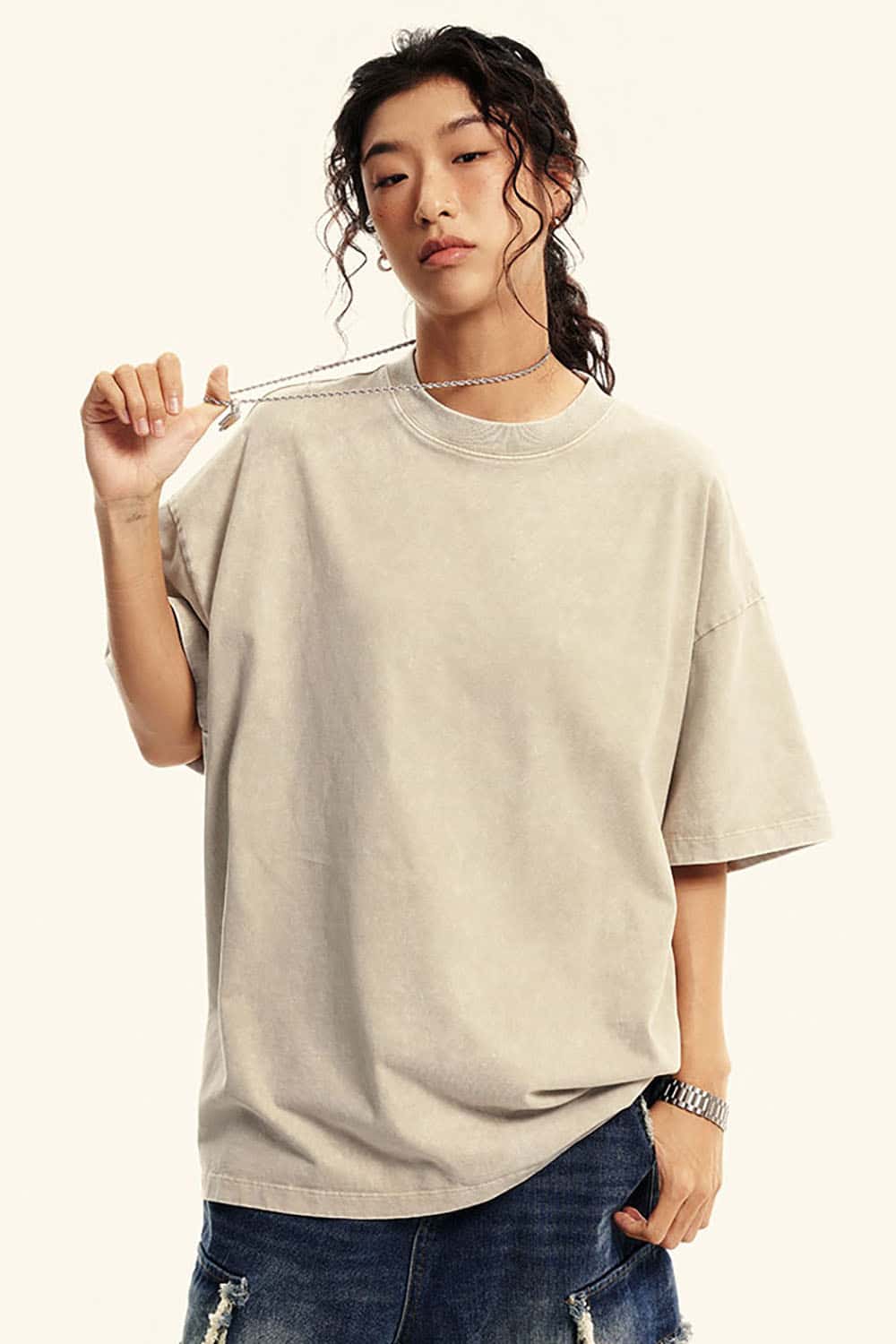 Heavyweight Pure Cotton Wax-Dyed Washed Vintage Short Sleeve T-Shirt