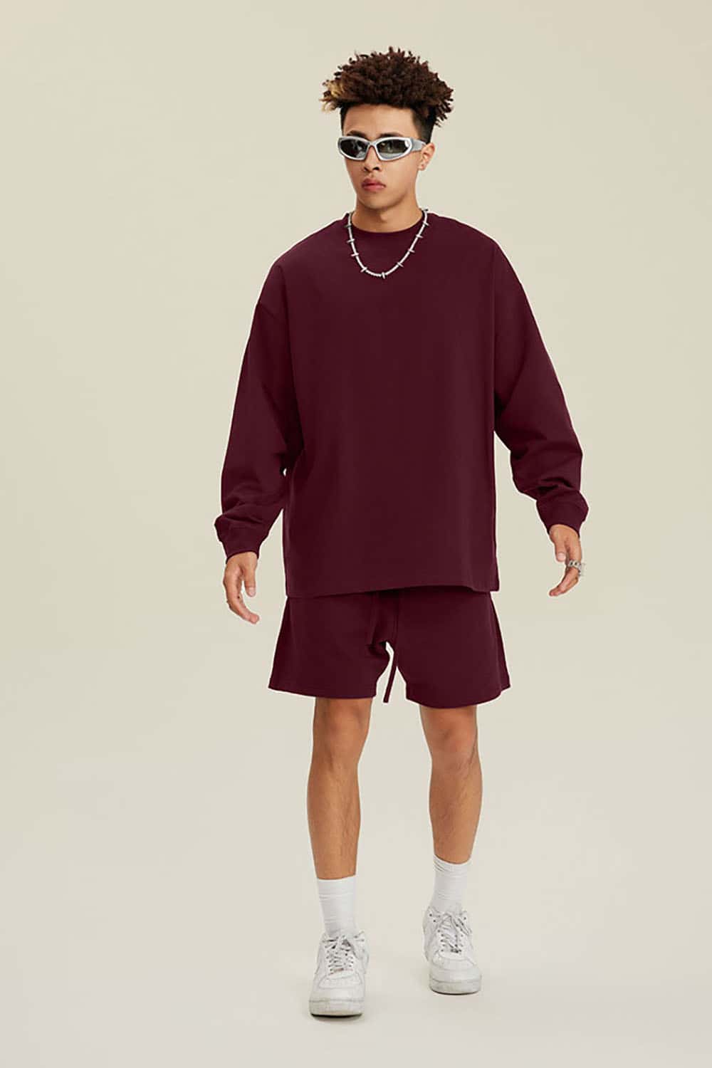 Solid Color Pure Cotton Long Sleeve Loose Couples T-Shirt