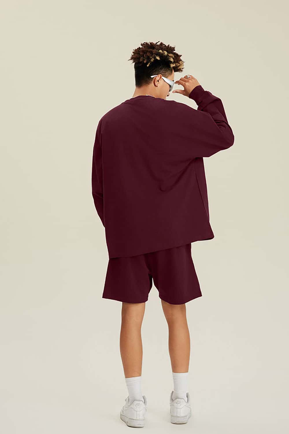 Solid Color Pure Cotton Long Sleeve Loose Couples T-Shirt