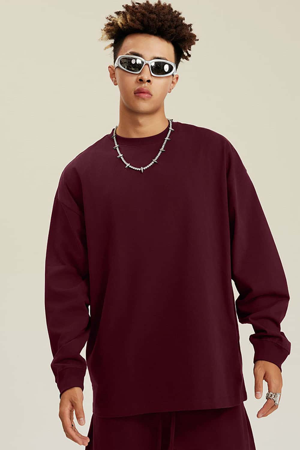 Solid Color Pure Cotton Long Sleeve Loose Couples T-Shirt