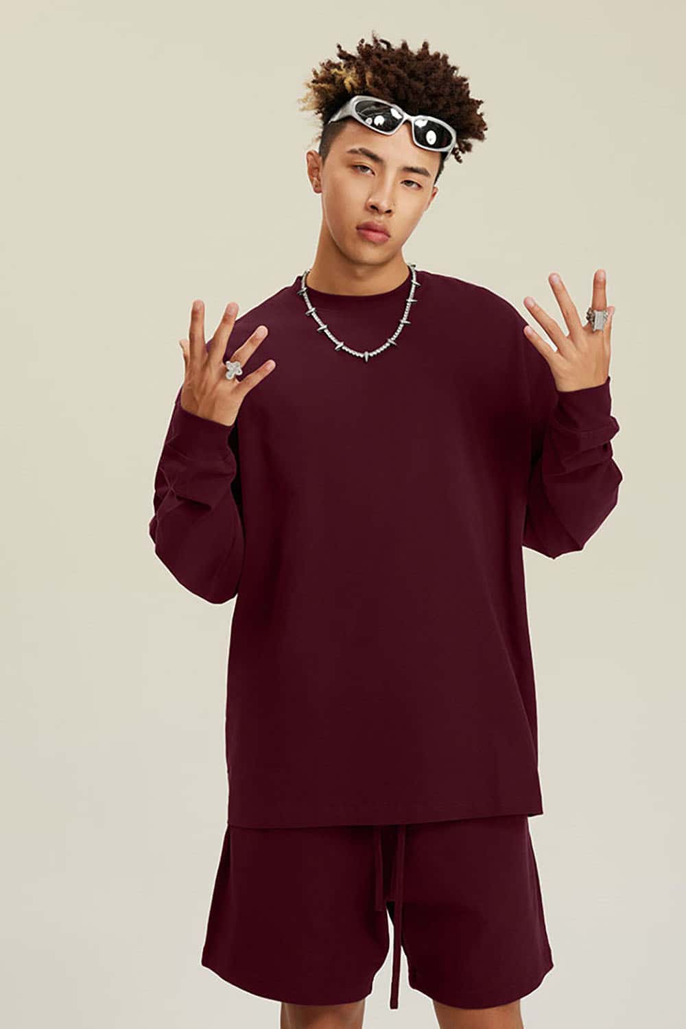 Solid Color Pure Cotton Long Sleeve Loose Couples T-Shirt