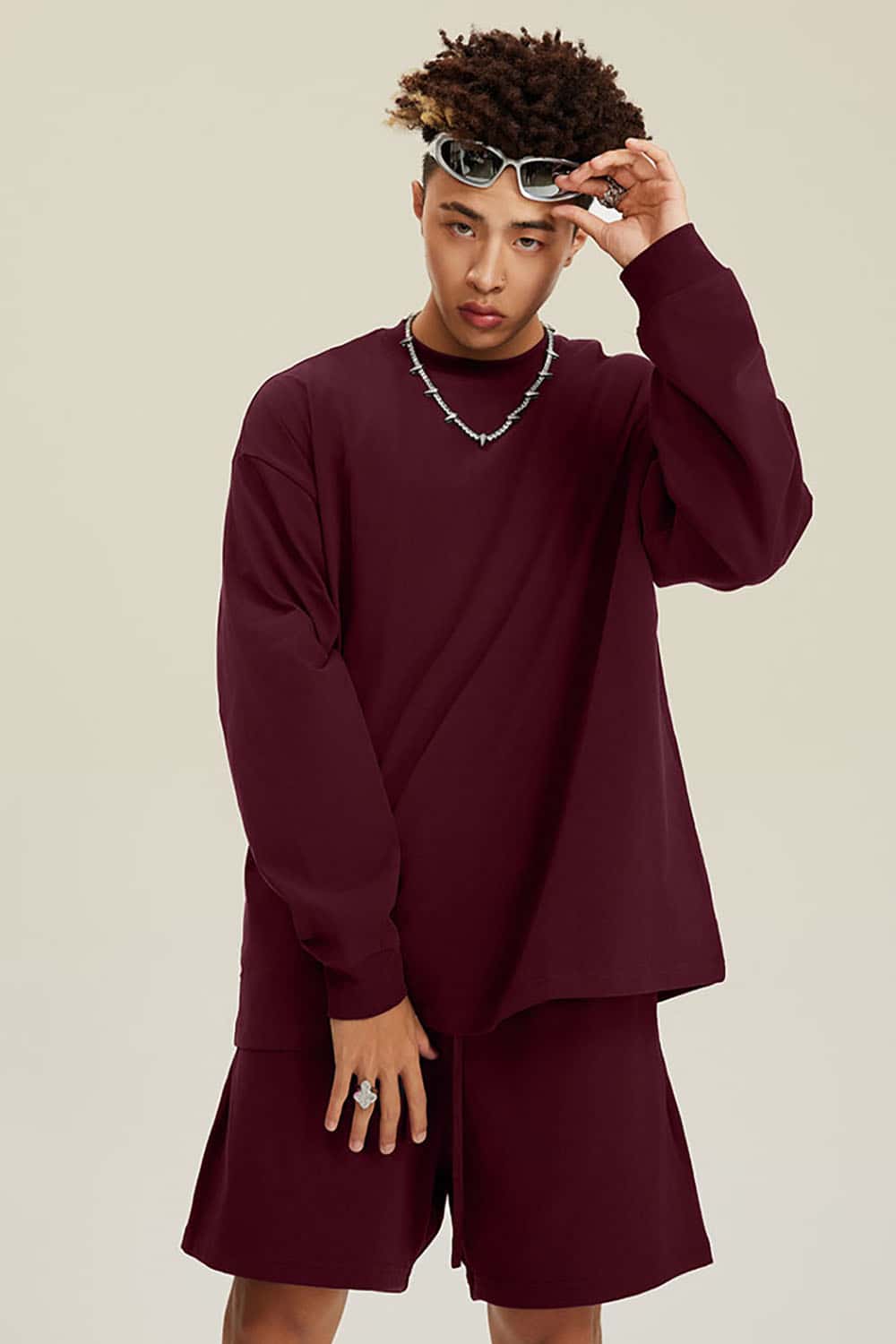 Solid Color Pure Cotton Long Sleeve Loose Couples T-Shirt