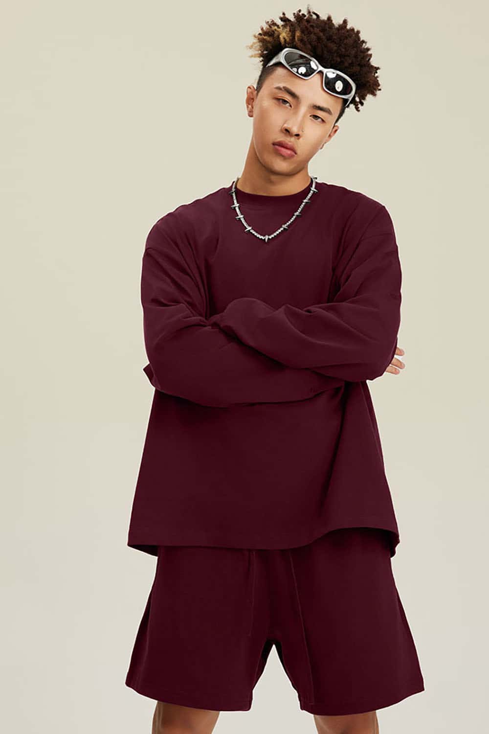 Solid Color Pure Cotton Long Sleeve Loose Couples T-Shirt