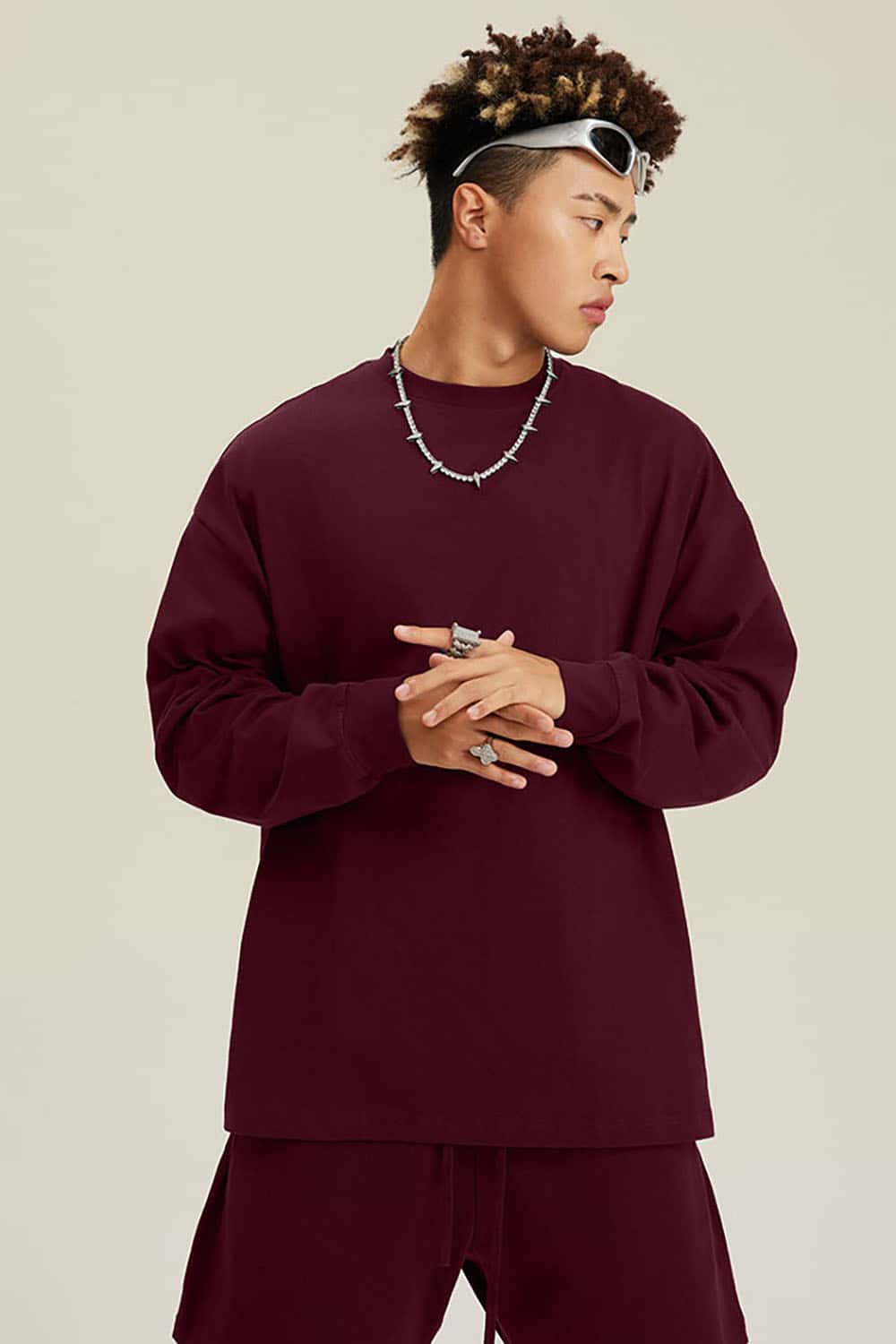 Solid Color Pure Cotton Long Sleeve Loose Couples T-Shirt