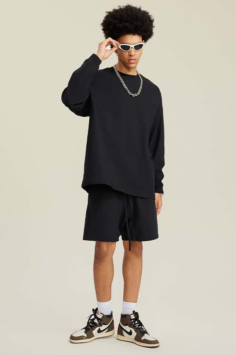 Solid Color Pure Cotton Long Sleeve Loose Couples T-Shirt