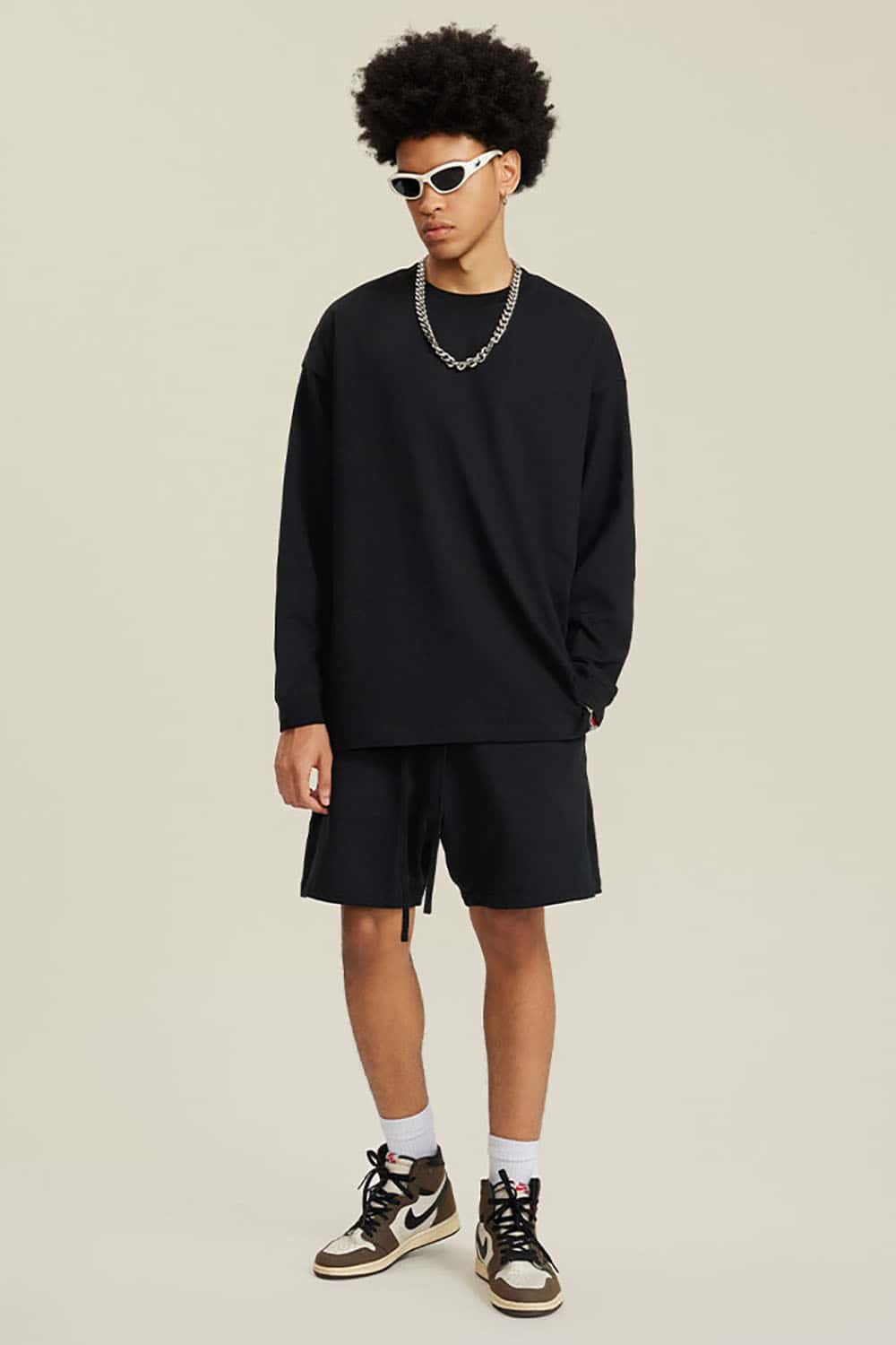 Solid Color Pure Cotton Long Sleeve Loose Couples T-Shirt