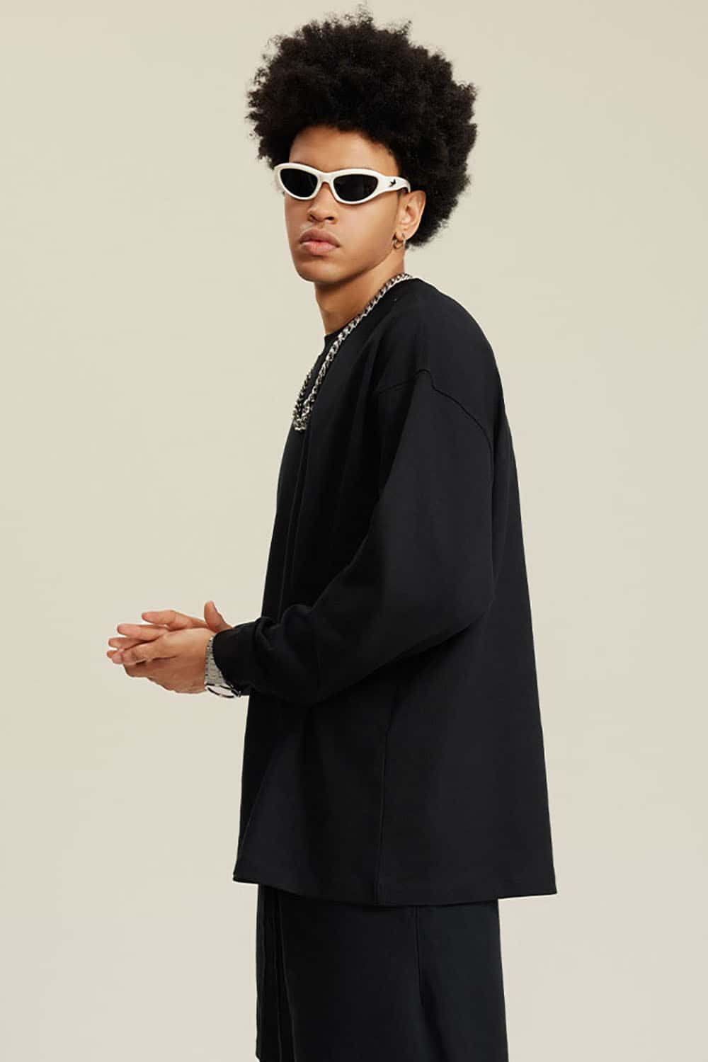 Solid Color Pure Cotton Long Sleeve Loose Couples T-Shirt