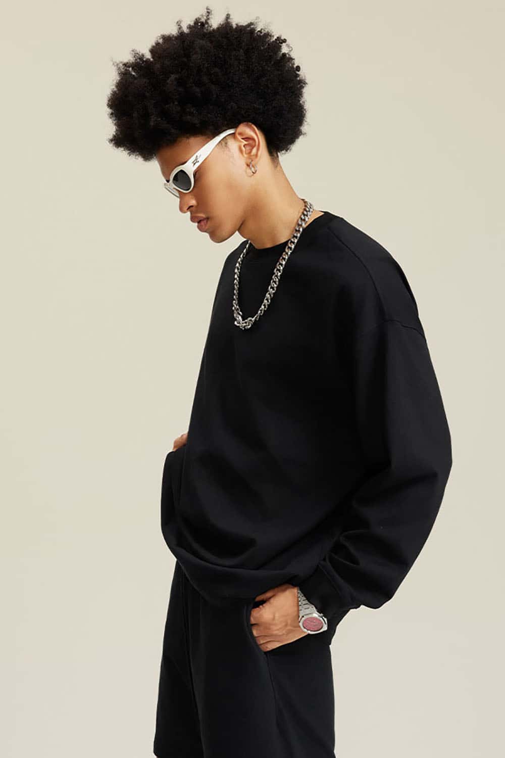 Solid Color Pure Cotton Long Sleeve Loose Couples T-Shirt