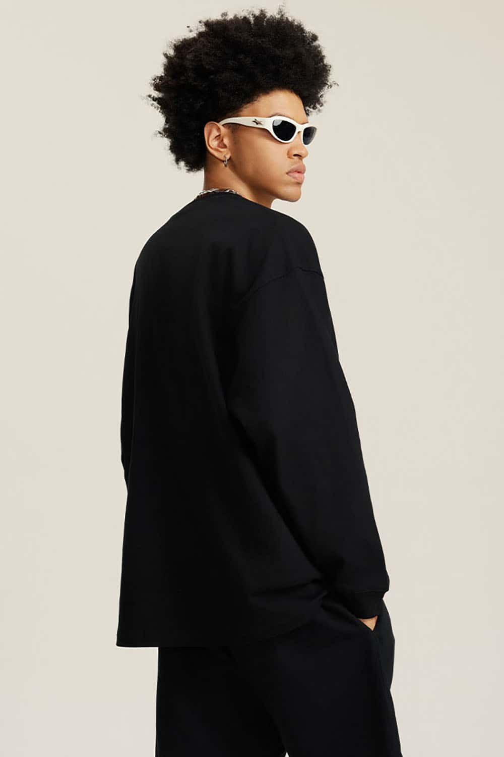 Solid Color Pure Cotton Long Sleeve Loose Couples T-Shirt