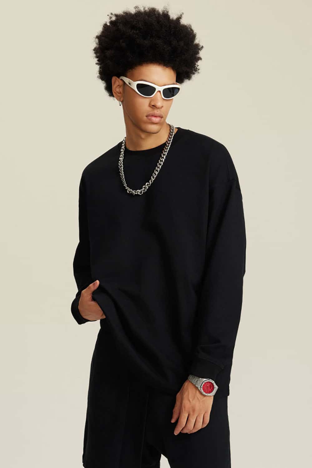 Solid Color Pure Cotton Long Sleeve Loose Couples T-Shirt