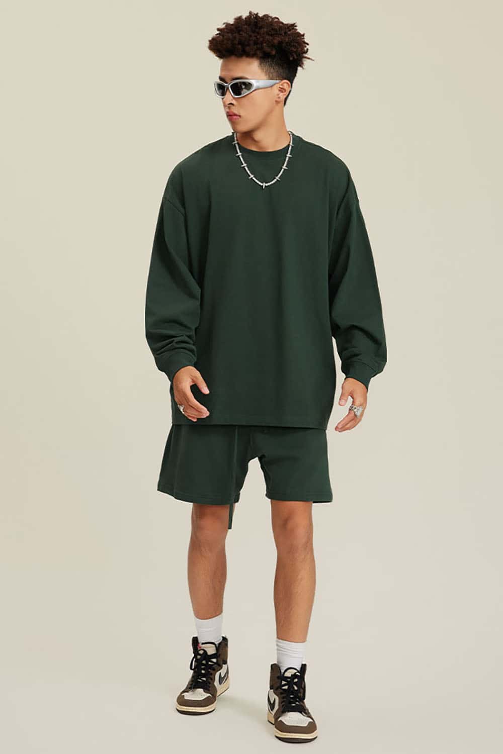 Solid Color Pure Cotton Long Sleeve Loose Couples T-Shirt
