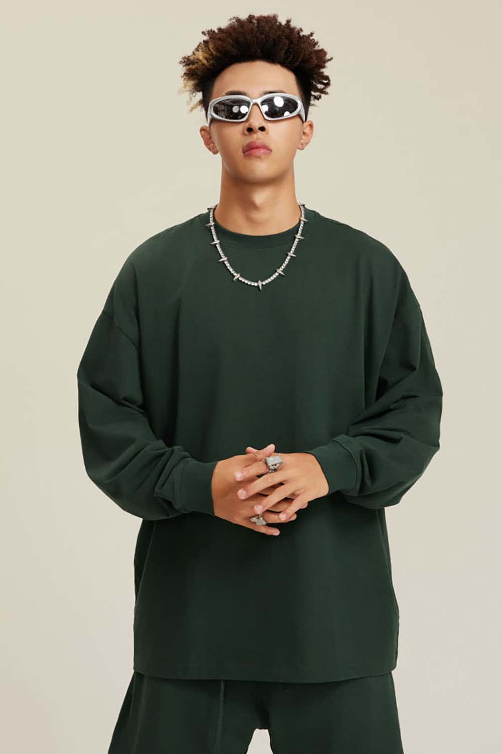 Solid Color Pure Cotton Long Sleeve Loose Couples T-Shirt