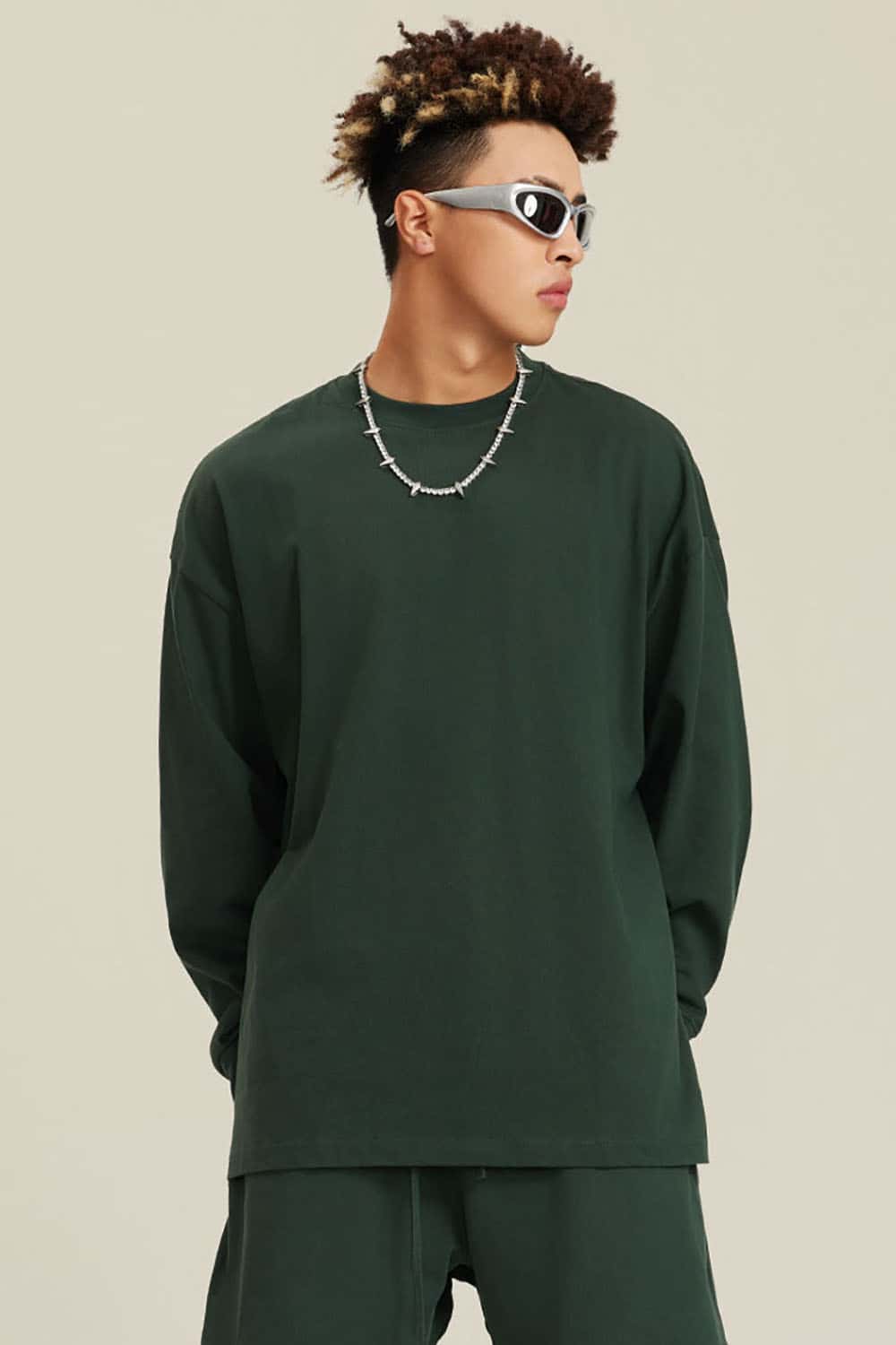 Solid Color Pure Cotton Long Sleeve Loose Couples T-Shirt