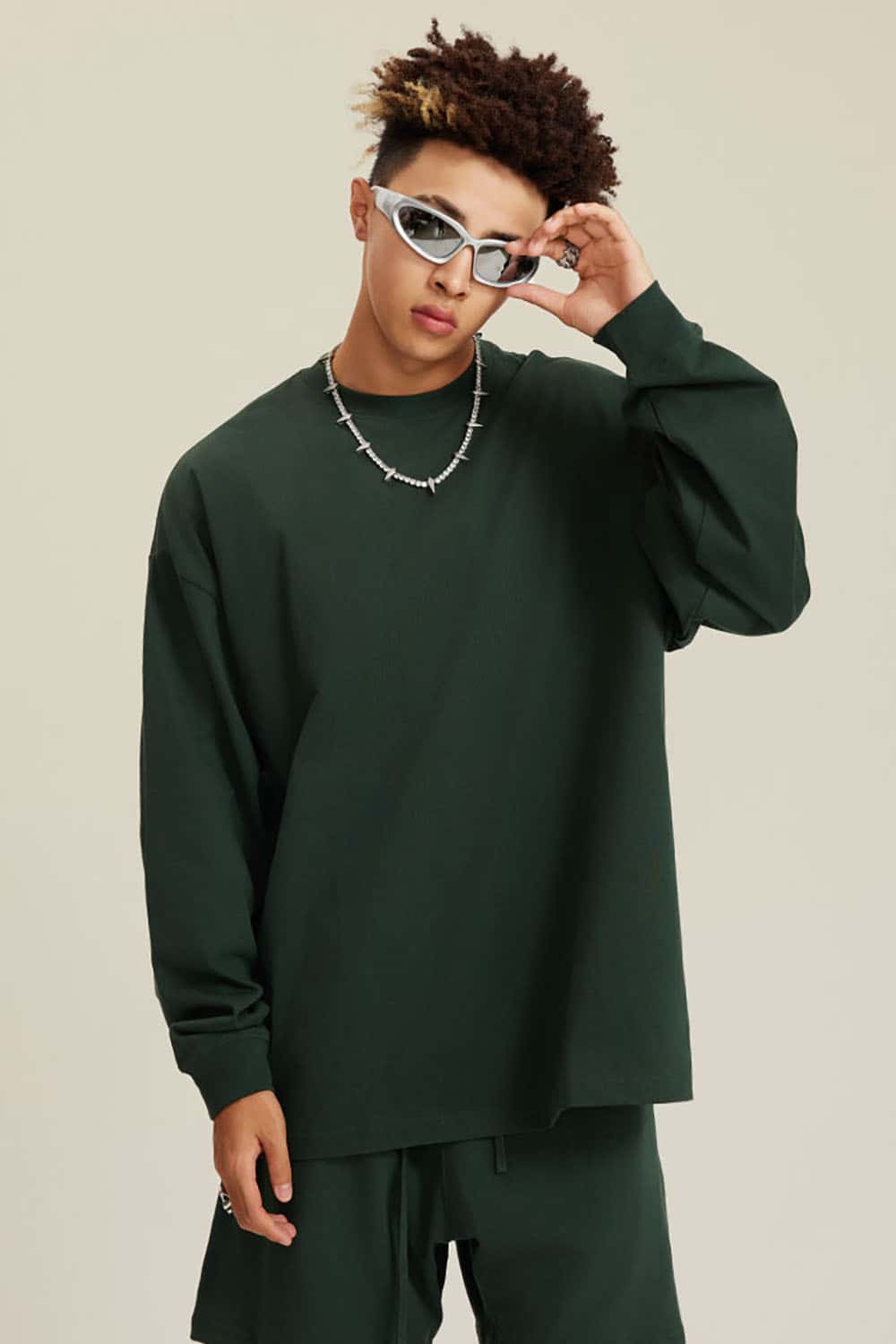 Solid Color Pure Cotton Long Sleeve Loose Couples T-Shirt