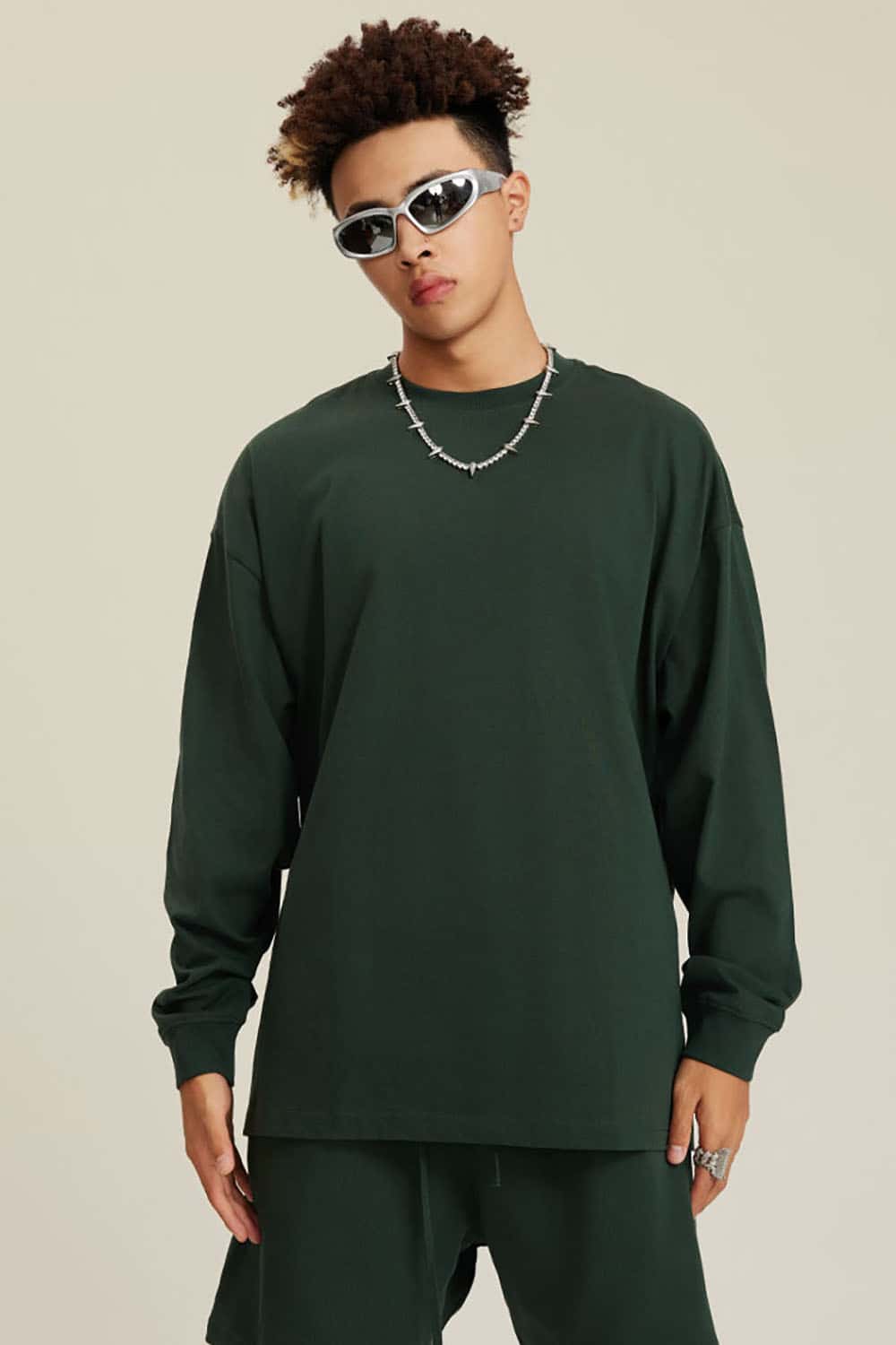 Solid Color Pure Cotton Long Sleeve Loose Couples T-Shirt