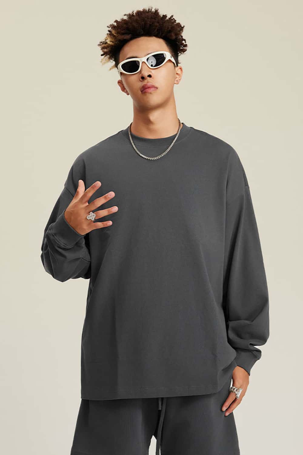 Solid Color Pure Cotton Long Sleeve Loose Couples T-Shirt