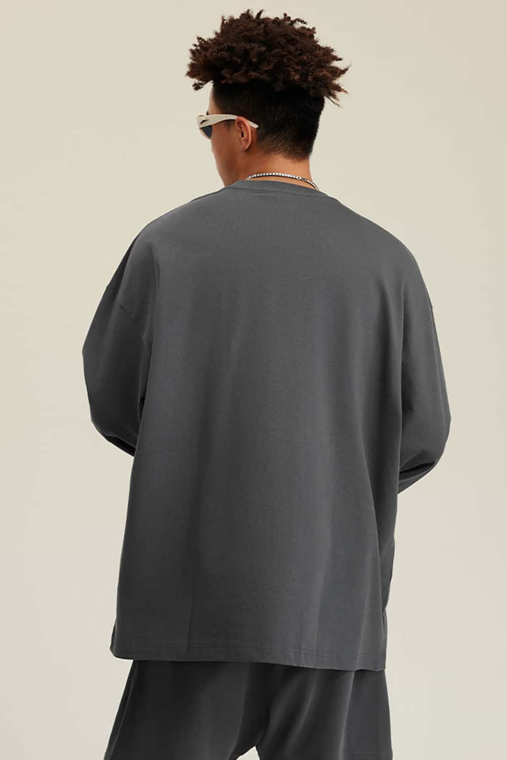 Solid Color Pure Cotton Long Sleeve Loose Couples T-Shirt