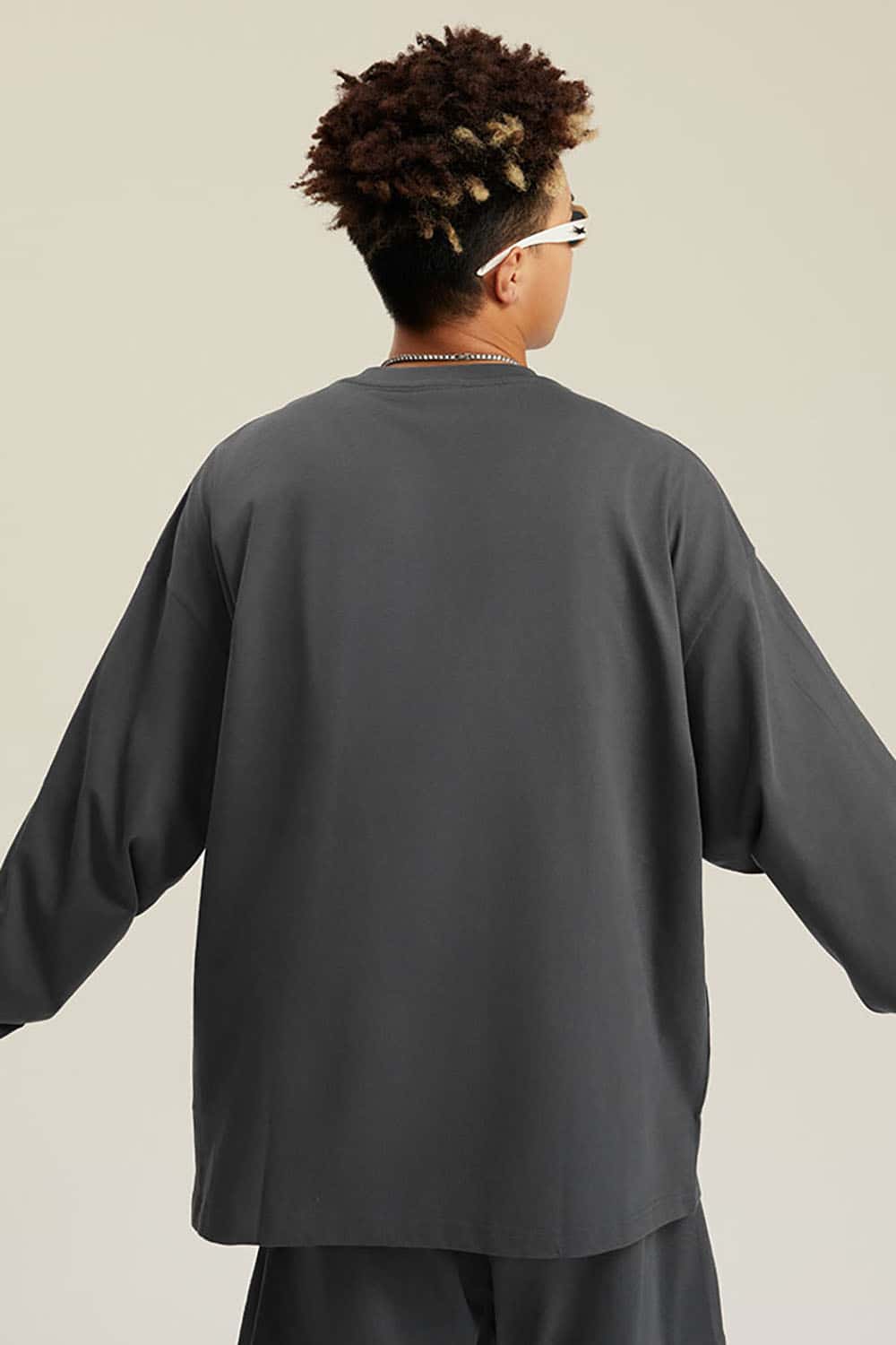 Solid Color Pure Cotton Long Sleeve Loose Couples T-Shirt