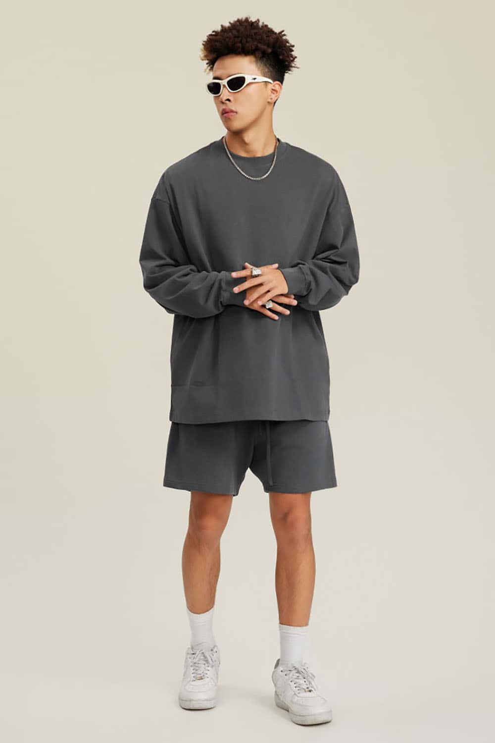 Solid Color Pure Cotton Long Sleeve Loose Couples T-Shirt