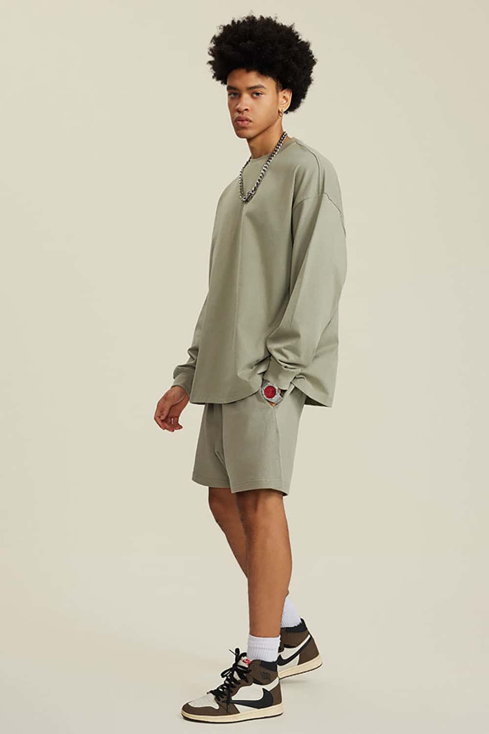 Solid Color Pure Cotton Long Sleeve Loose Couples T-Shirt