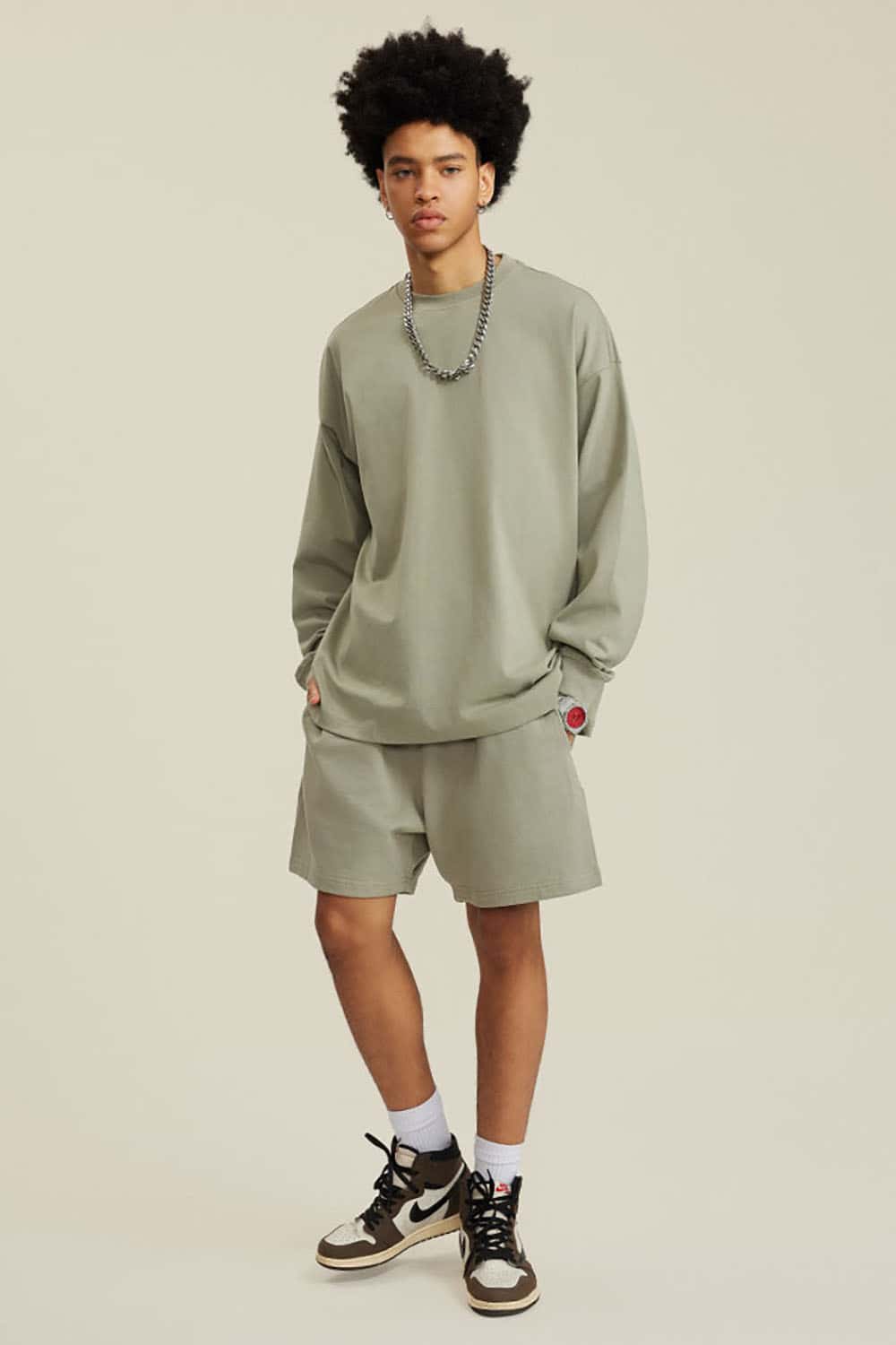 Solid Color Pure Cotton Long Sleeve Loose Couples T-Shirt