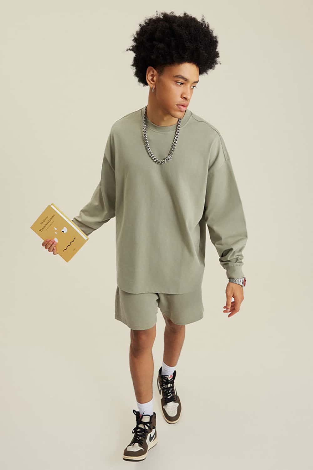 Solid Color Pure Cotton Long Sleeve Loose Couples T-Shirt