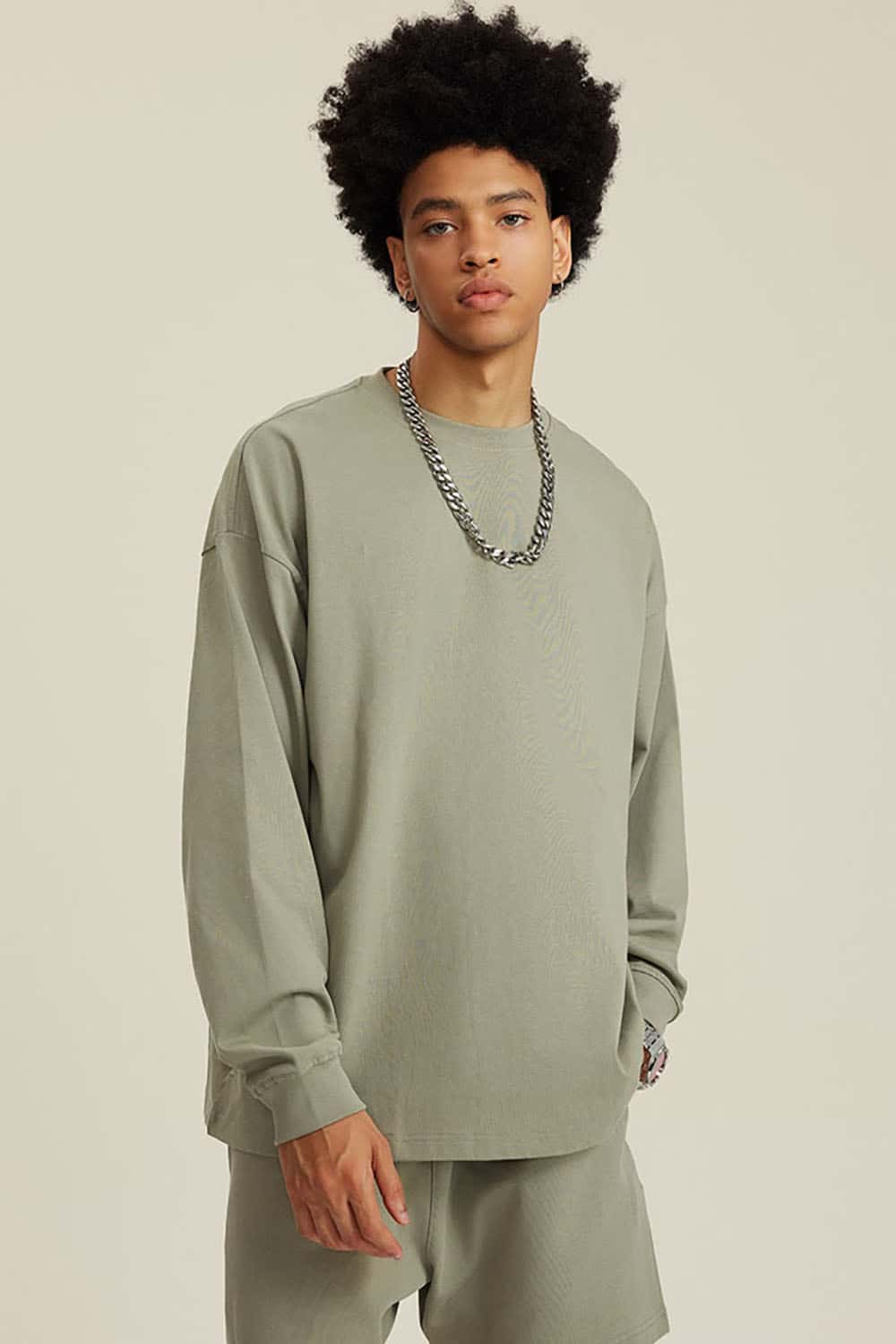 Solid Color Pure Cotton Long Sleeve Loose Couples T-Shirt