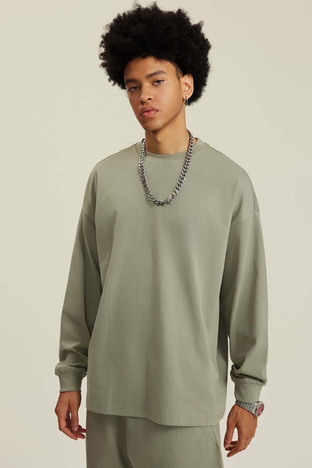Solid Color Pure Cotton Long Sleeve Loose Couples T-Shirt