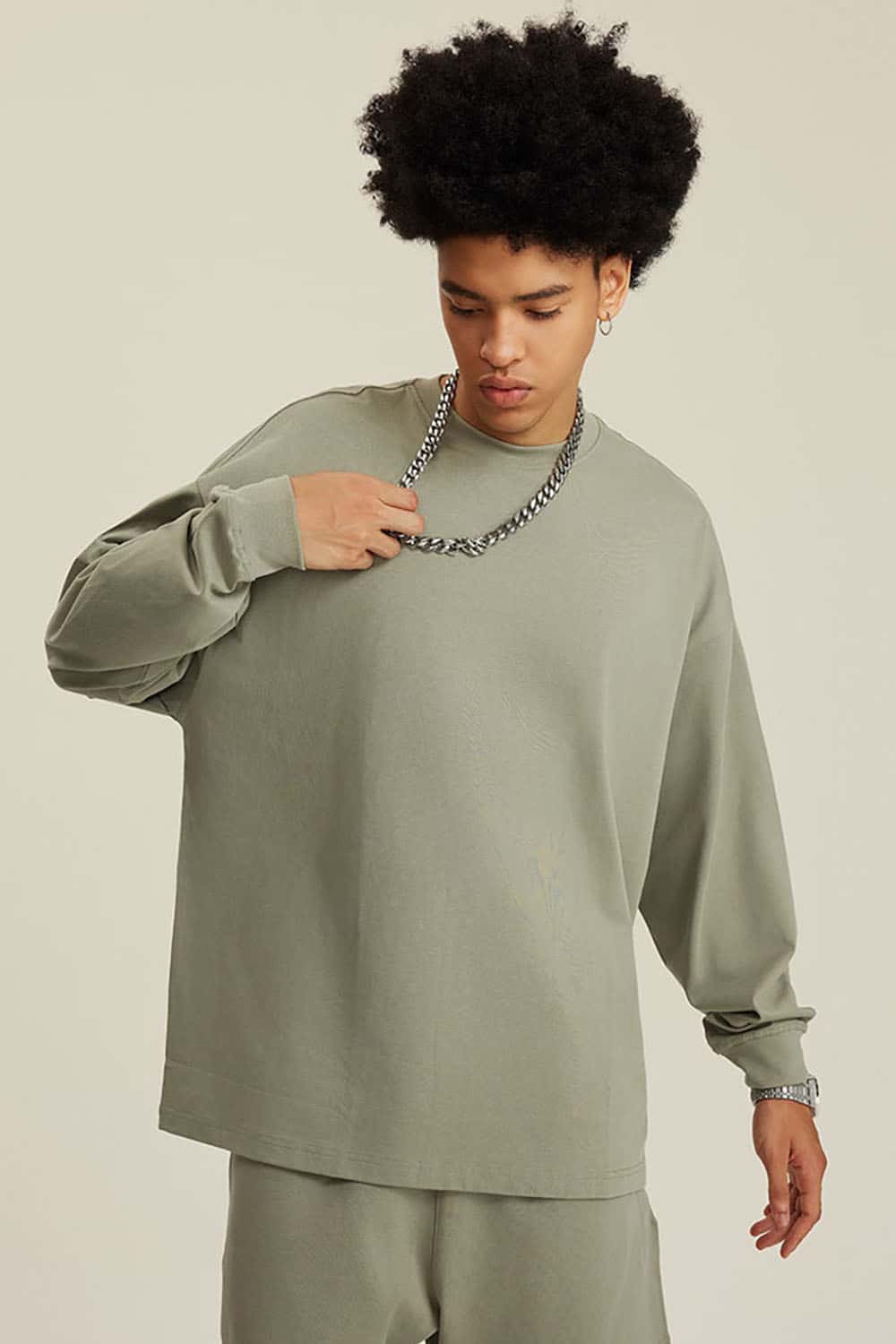 Solid Color Pure Cotton Long Sleeve Loose Couples T-Shirt