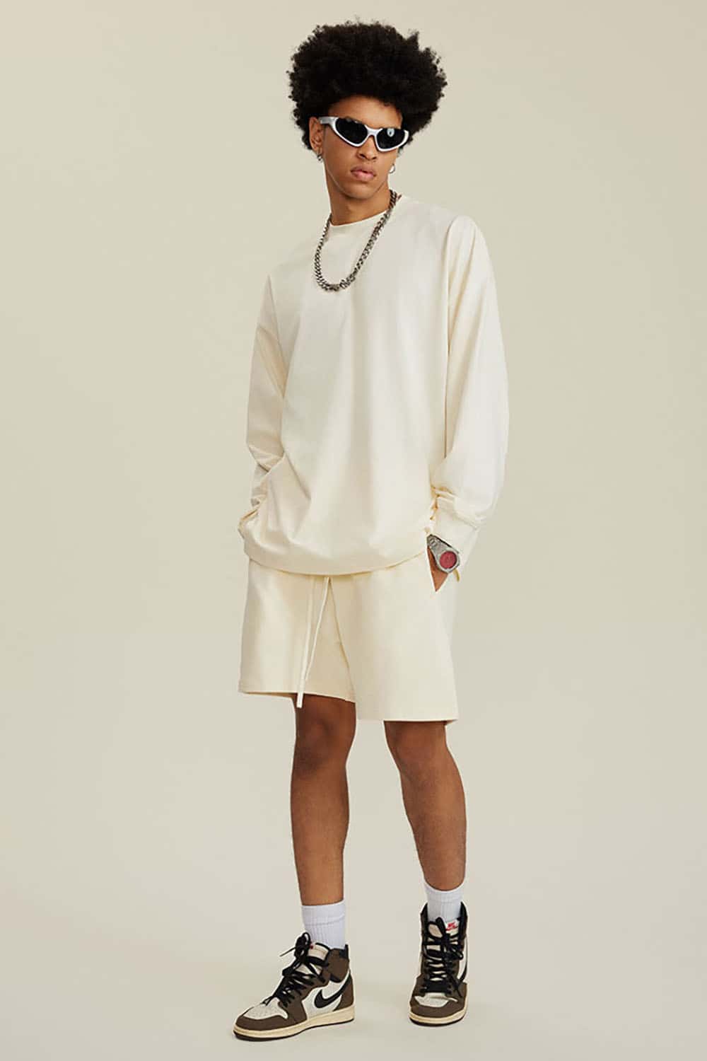 Solid Color Pure Cotton Long Sleeve Loose Couples T-Shirt