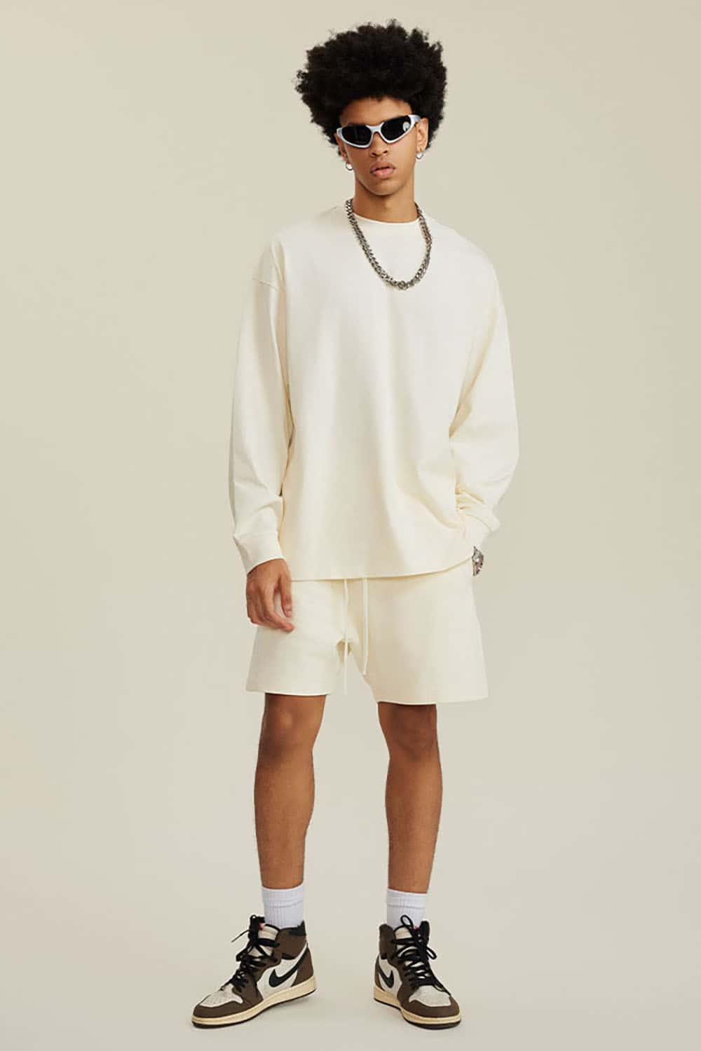 Solid Color Pure Cotton Long Sleeve Loose Couples T-Shirt