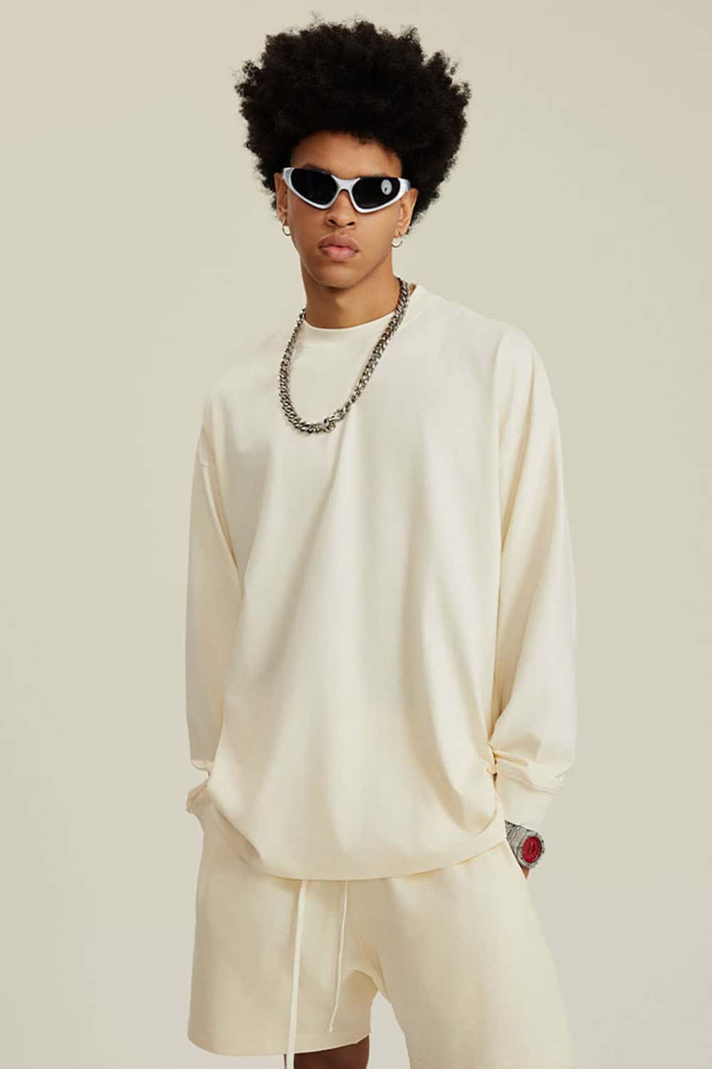 Solid Color Pure Cotton Long Sleeve Loose Couples T-Shirt