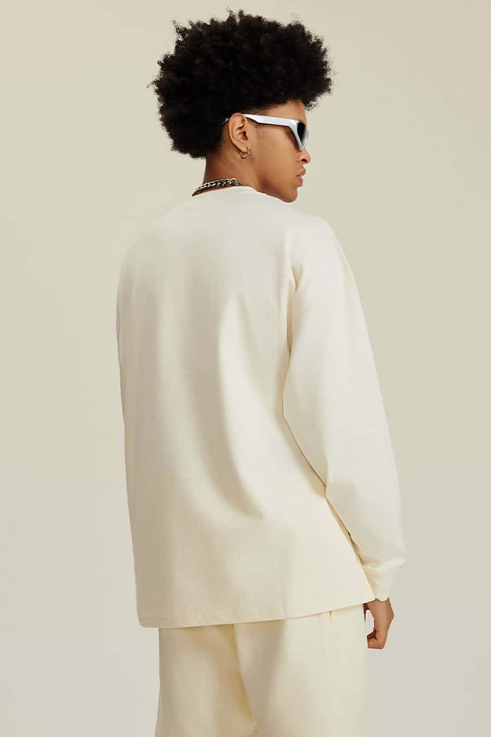 Solid Color Pure Cotton Long Sleeve Loose Couples T-Shirt