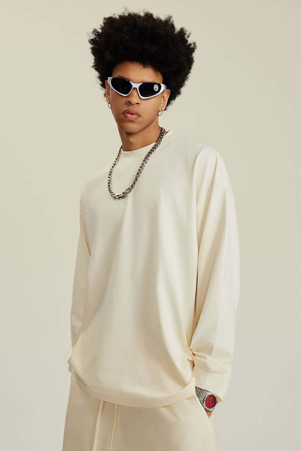 Solid Color Pure Cotton Long Sleeve Loose Couples T-Shirt