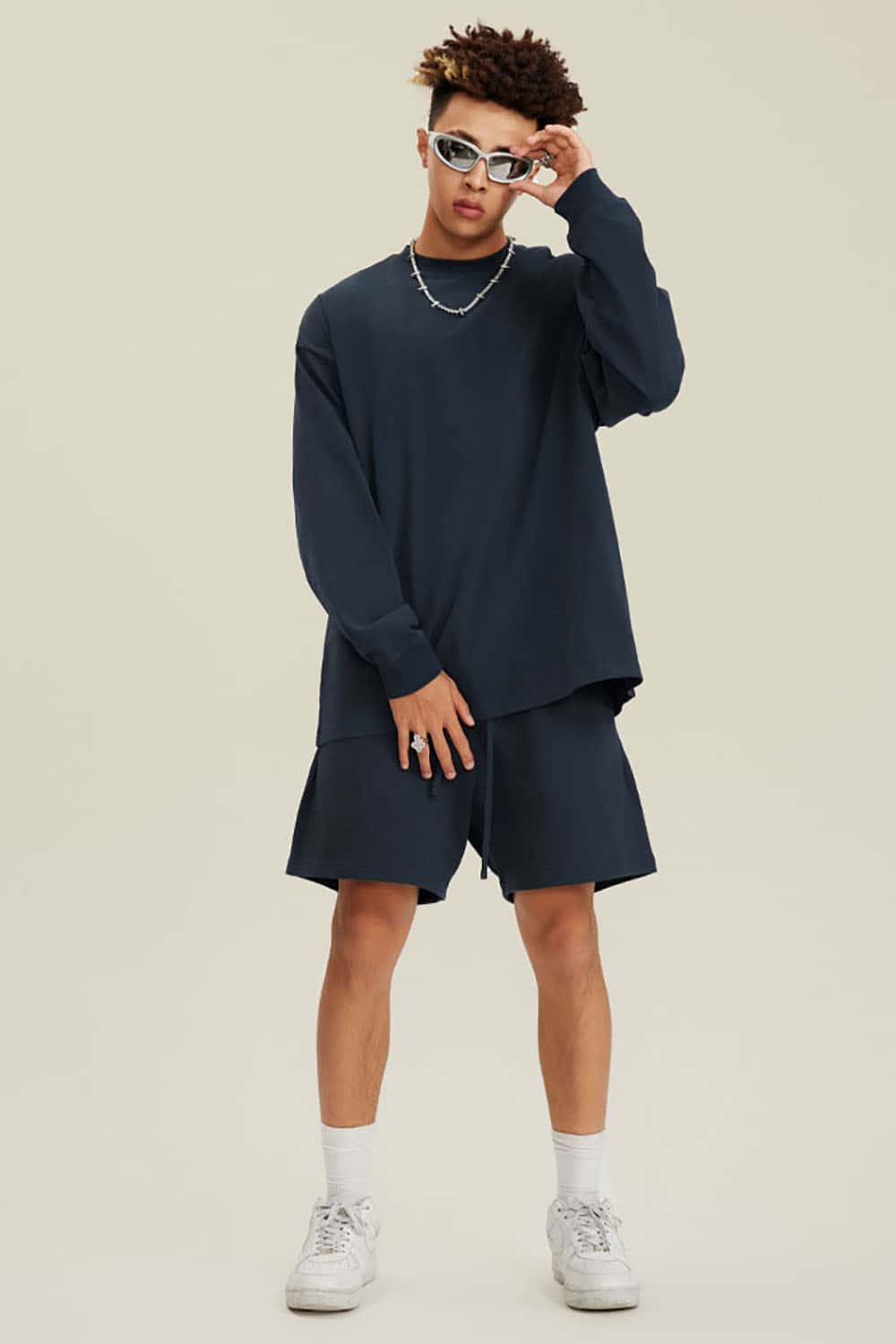 Solid Color Pure Cotton Long Sleeve Loose Couples T-Shirt