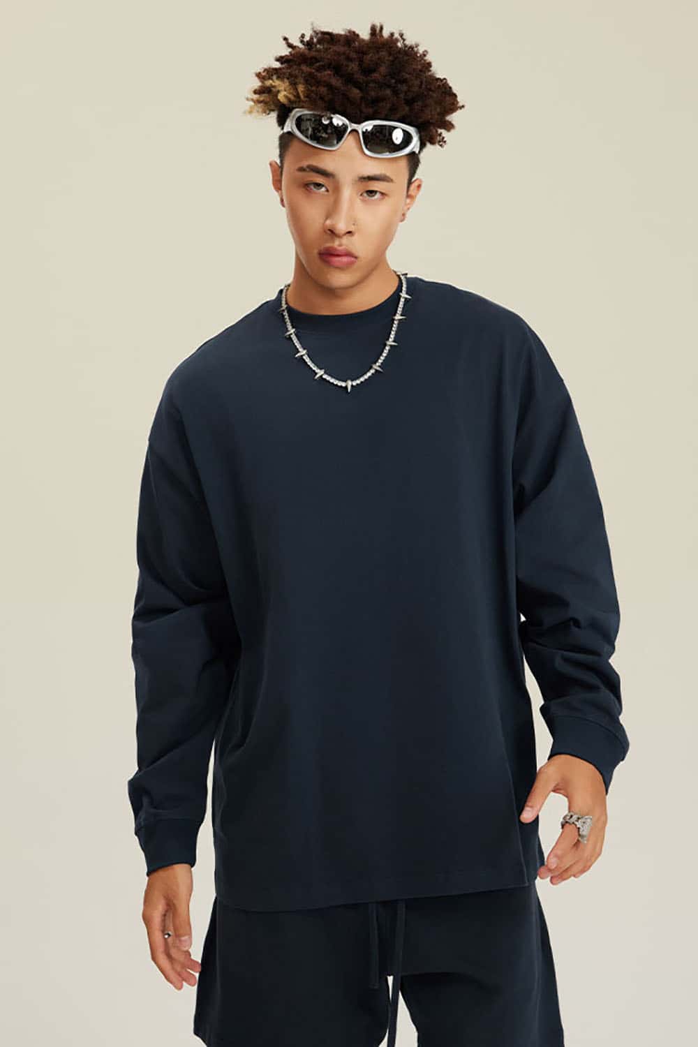 Solid Color Pure Cotton Long Sleeve Loose Couples T-Shirt