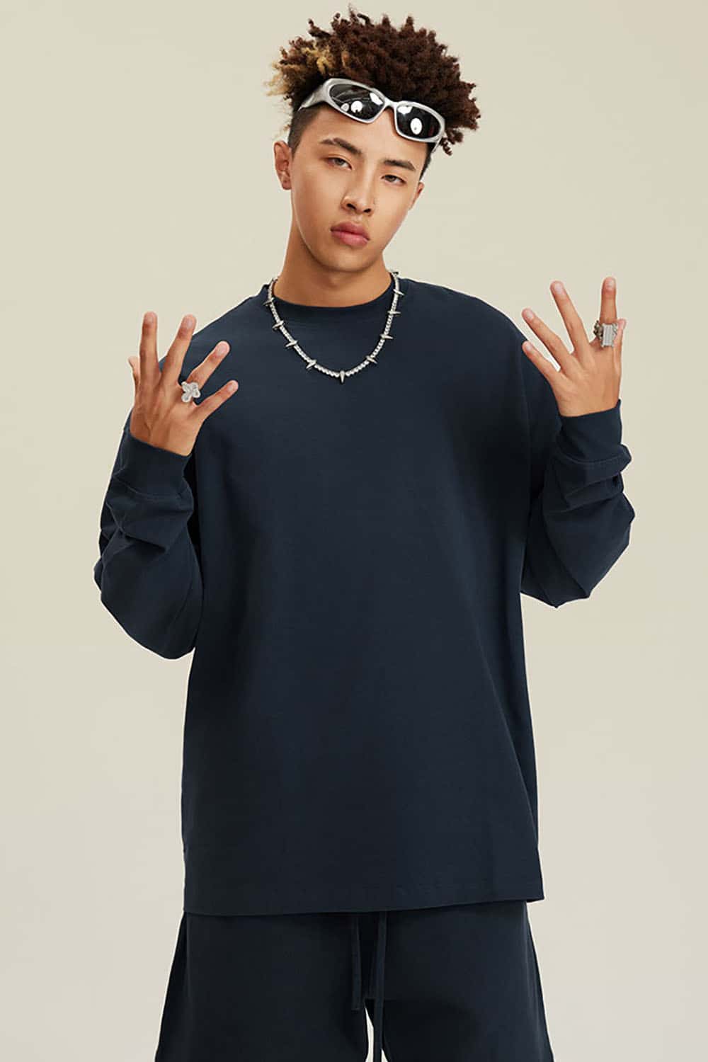 Solid Color Pure Cotton Long Sleeve Loose Couples T-Shirt